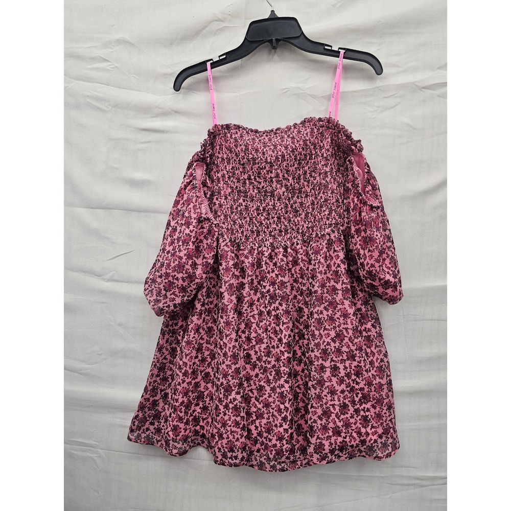 Betsey Johnson Womens Smocked Off the Shoulder Floral Dress Poly Blend Size L
